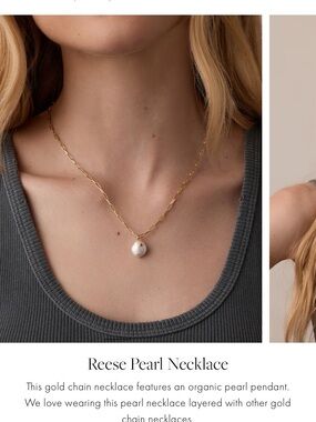 Gorjana Gold Paperclip Necklace with White Pearl Pendant